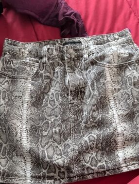 I Saw It First Snake Print Denim Mini Skirt - Neutral Gray Tones